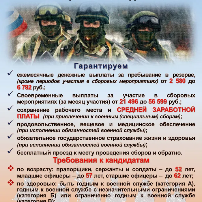МИНИСТЕРСТВО ОБОРОНЫ  РОССИЙСКОЙ ФЕДЕРАЦИИ ведёт набор  в МОБИЛИЗАЦИОННЫЙ ЛЮДСКОЙ РЕЗЕРВ