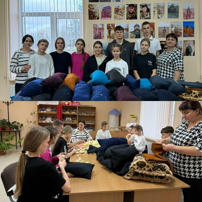 Сегодня депутат нашего поселения Никулина Л.А. приняла участие в изготовлении блиндажных подушек